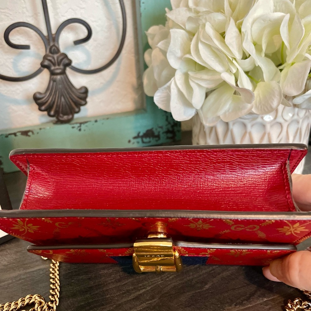 Gucci Red Sylvie Super Mini w/Gold Shoulder Chain - Picture 7 of 11